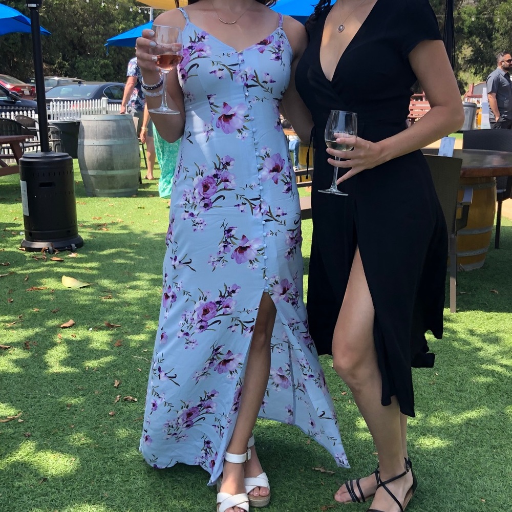 WORN ONCE - Blue and Purple Floral Maxi Dress